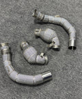 premium stainless steel downpipes for BMW S63 engine, TIG welded high performance exhaust system with heat shield